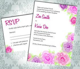 Wedding Invitation - Rose - Party Invitation and RSVP - Custom