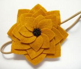 Felt Flower Headband, Mustard Felt Beaded Flower Headband