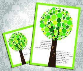 Wedding Invitation - Bubble Tree - Party Invitation and RSVP - Custom