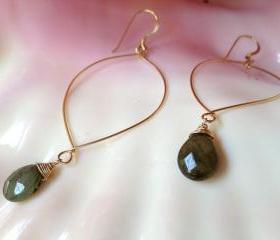 Handmade Illuminating Labradorite Drop Gold Filled Hoop Earrings