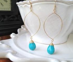 Handmade Turquoise Drops on Gold Filled Hoop Earrings