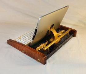 iPad Workstation - Keyboard - Tablet Dock - Victorian Marble Steampunk - Oak - Desktop Workstation