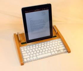 iPad Workstation - Keyboard - Tablet Dock - Golden Oak - iPad, IPhone, Tablet Bluetooth Keyboard Computer Desktop Workstation