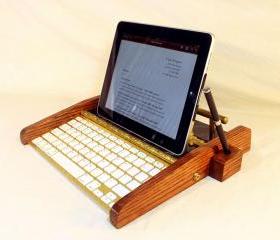 iPad Workstation - Keyboard - Tablet Dock - Victorian Marble Steampunk - Oak - With Pen Stylist - Desktop Workstation