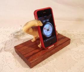 iPhone - iPod Dock -Charger and Sync Station - Oak - Big Tan Grey Dino - Scary - One of a Kind