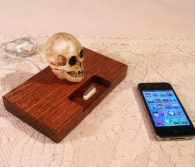 SKULL iPhone - iPod Dock -Charger and Sync Station - Oak - - Scary - Handmade Skull Limited Edition