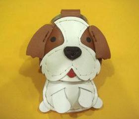 Mike the Shih Tzu leather keychain ( Brown / White )