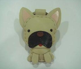 Mask the French Bull Dog Leather Charm ( Light Brown )
