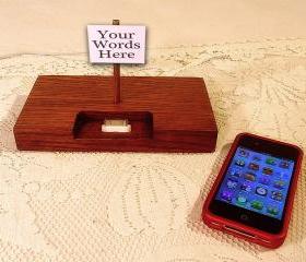 Personalized iPhone - iPod Sign Dock - Charger and Sync Station - Oak - Print Anything you Wish..