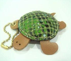 Winny the Turtle Leather Charm( Green Lizard Printed )