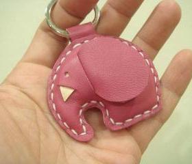 Laura the Elephant Leather Keychain ( Dark Pink )