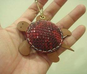 Winny the Turtle Leather Charm ( Red Lizard Printed )
