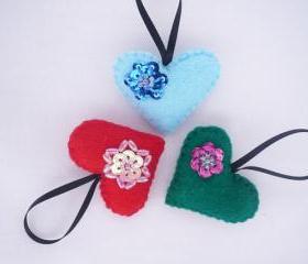 Heart, Felt Christmas Ornament - Set of 3