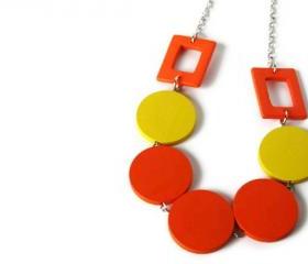 Neon Jewelry in Citrus Colors. Big Chunky Necklace in Bright Yellow and Neon Orange. Summer Fashion