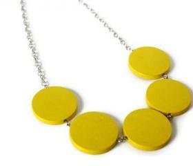Yellow Necklace in Neon. Bright Color, Bright Yellow, Chunky Necklace. Wood Necklace.