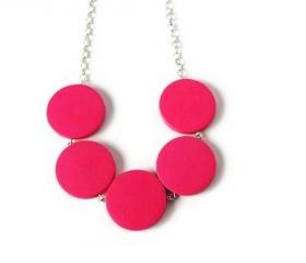 Neon Pink Necklace, Chunky Wood Necklace. Geometric Jewelry