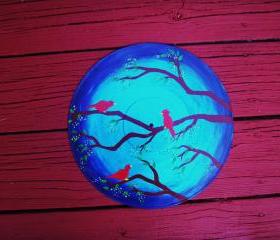 Red Birds in Tree Recycled Record Wall hang