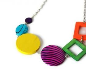 Rainbow Chunky Necklace, Geometric Jewelry, Wood Necklace in Bright Colors