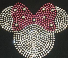 8.5' pink Minnie Mouse iron on rhinestone transfer for Disney t-shirt