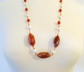 SALE $15.00 OFF Agate / Carnelian Link Chain Necklace Handmade Jewelry