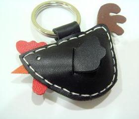 Rebacca the Rooster Leather Charm ( Black )