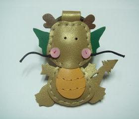 Puff the Magic Dragon leather charm ( Gold )