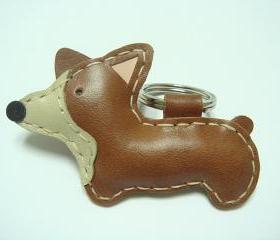 Nana the Corgi leather keychain ( Brown )