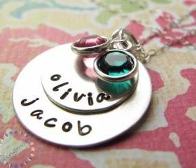 Mommy Necklace - Personalized Jewellery - Silver Charm Necklace - Birthstone Jewelry - Personalized Necklace - Engraved Necklace Custom