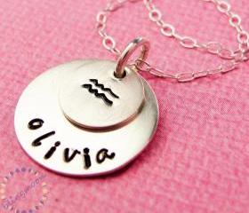 Hand stamped necklace Zodiac Signs Zodiac Jewelry Zodiac Necklace Astrological Sign Charm Horoscope Jewelry Handstamped Necklace