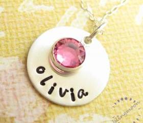 Hand stamped jewelry: custom engraved with name sterling silver disc