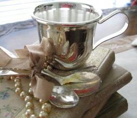 Silver Plated Vintage Monogrammed Baby Cup & Utensils