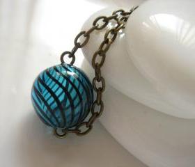 Peacock Blue Hand Blown Glass Bronze Plated Necklace