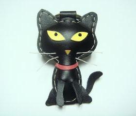 Octavian the Cat leather keychain ( Black )