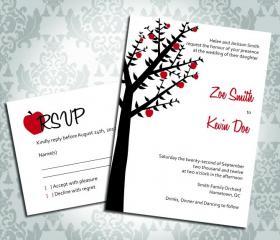 Wedding Invitation - Apple Tree Orchard - Party Invitation and RSVP