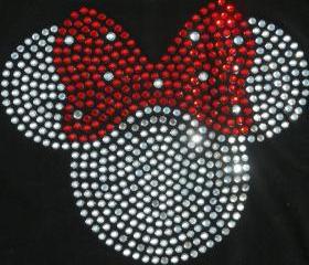 6.5' clear red Minnie Mouse iron on rhinestone transfer for Disney t-shirt