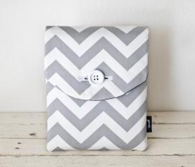 iPad Case - Chevron Grey White - Padded with Pocket