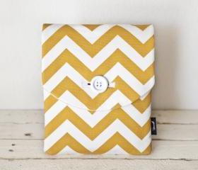 iPad Case - Chevron Yellow Gold White - Padded with Pocket