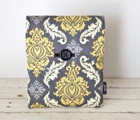 iPad Case - Grey Yellow Damask - Padded with Pocket