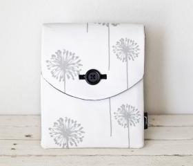 iPad Case - Dandelions Flowers Grey White - Padded with Pocket