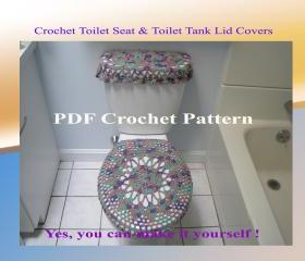 Set of 2 Crochet Patterns - Toilet Seat Cover (4VC2012) & Toilet Tank Lid Cover (5VC2012)