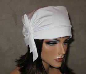 Made to Order Handmade Side Shirred Turban Hat with Looped Tie -White