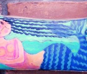 Hand Painted Handbag with My Funky Abstract Mermaid Painting