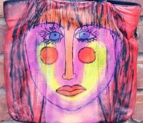 Hand Painted Handbag with My Funky Abstract Portrait of a Woman
