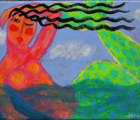 Abstract Portrait of a Mermaid Hand Painted on Ceramic Tile