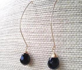 Elegant Onyx Drop Gold Filled Earrings