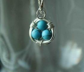 Blue Bird Nest Necklace Wire Wrapped 