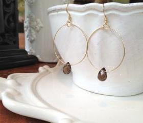 Handmade Gold Filled Circle Smoky Quartz Earrings