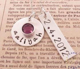 Birthdate charm necklace: new mom gift personalized stamped jewelry