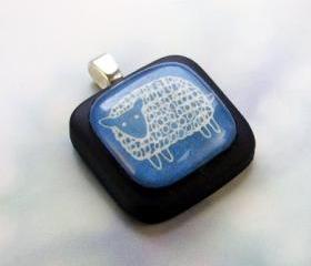 Little Blue Sheep on black pendant