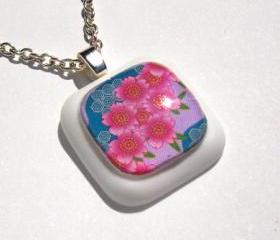 Pink Flowers Chiyogami pendant